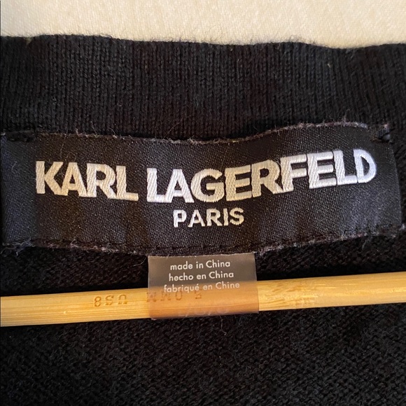 Karl Lagerfeld Floral Embroidered Lace with Sequins Black Cardigan pearl button - Picture 4 of 16